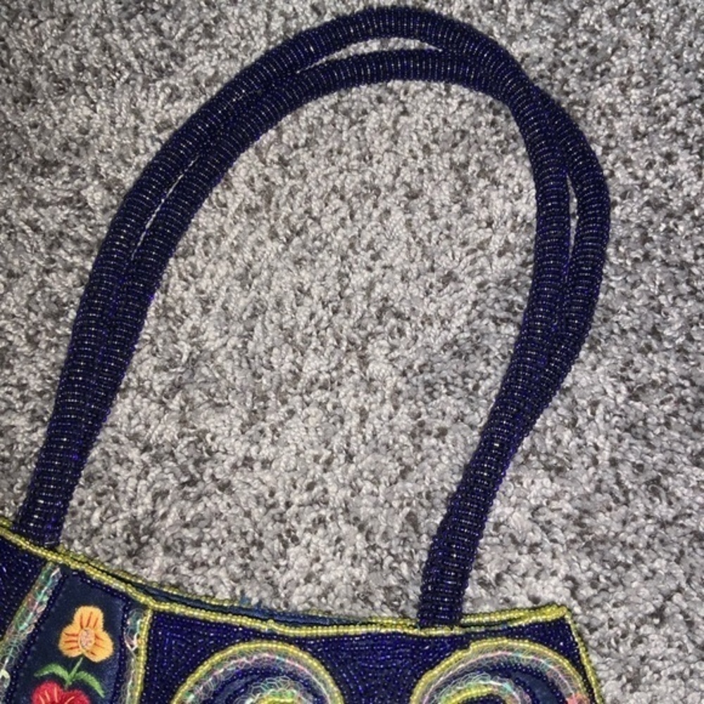 Unique/Rare Vintage Navy Beaded/Sequin/Embroidered Floral Paisley Shoulder Bag - Picture 5 of 14